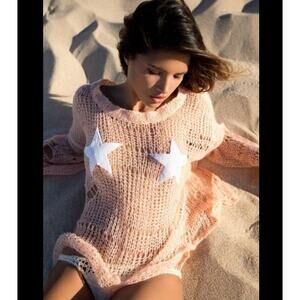 Wildfox White Label Lost Mermaid Star Bra Distressed Sweater L